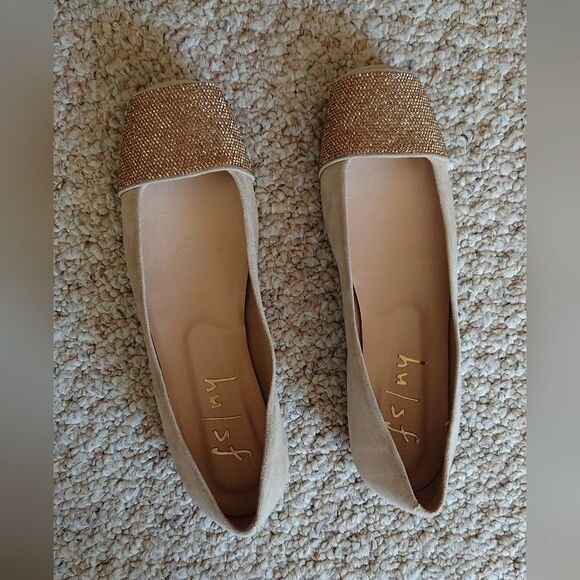 French Sole Via Ballet Flat with bling crystals in Beige size 7B - Picture 4 of 14